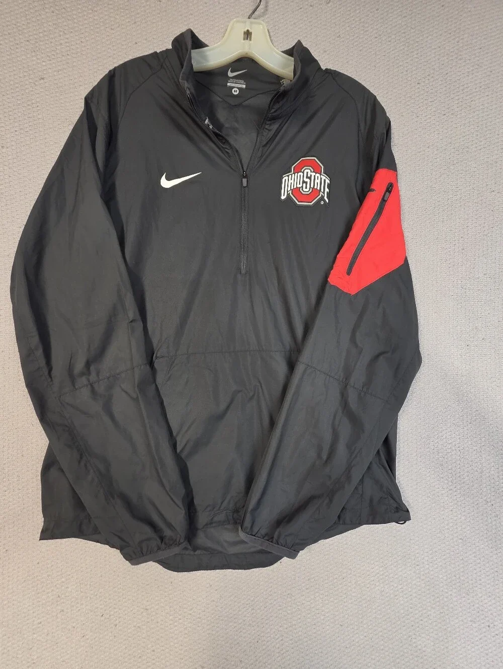 Nike Black Pullover Windbreaker with Red Sleeve Accent - Ohio State Logo